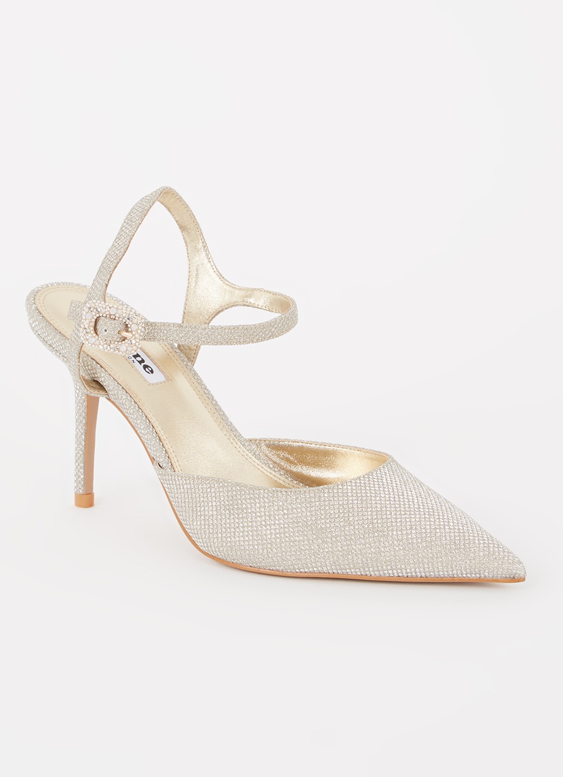 Dune London Wide Fit Channel slingback met strass - voorkant witgoud
