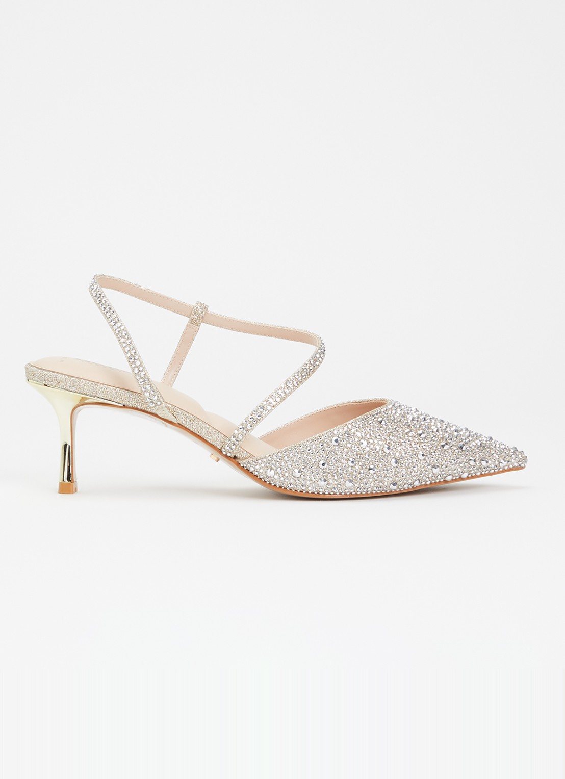 Dune London Wide Fit Charmed pump met strass - voorkant 2 zilver