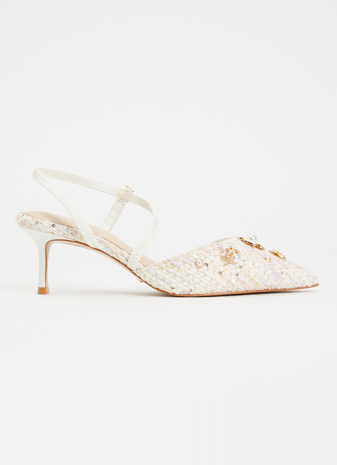 Dune London Wide Fit Dyana slingback met glitter - voorkant 4 gebroken wit