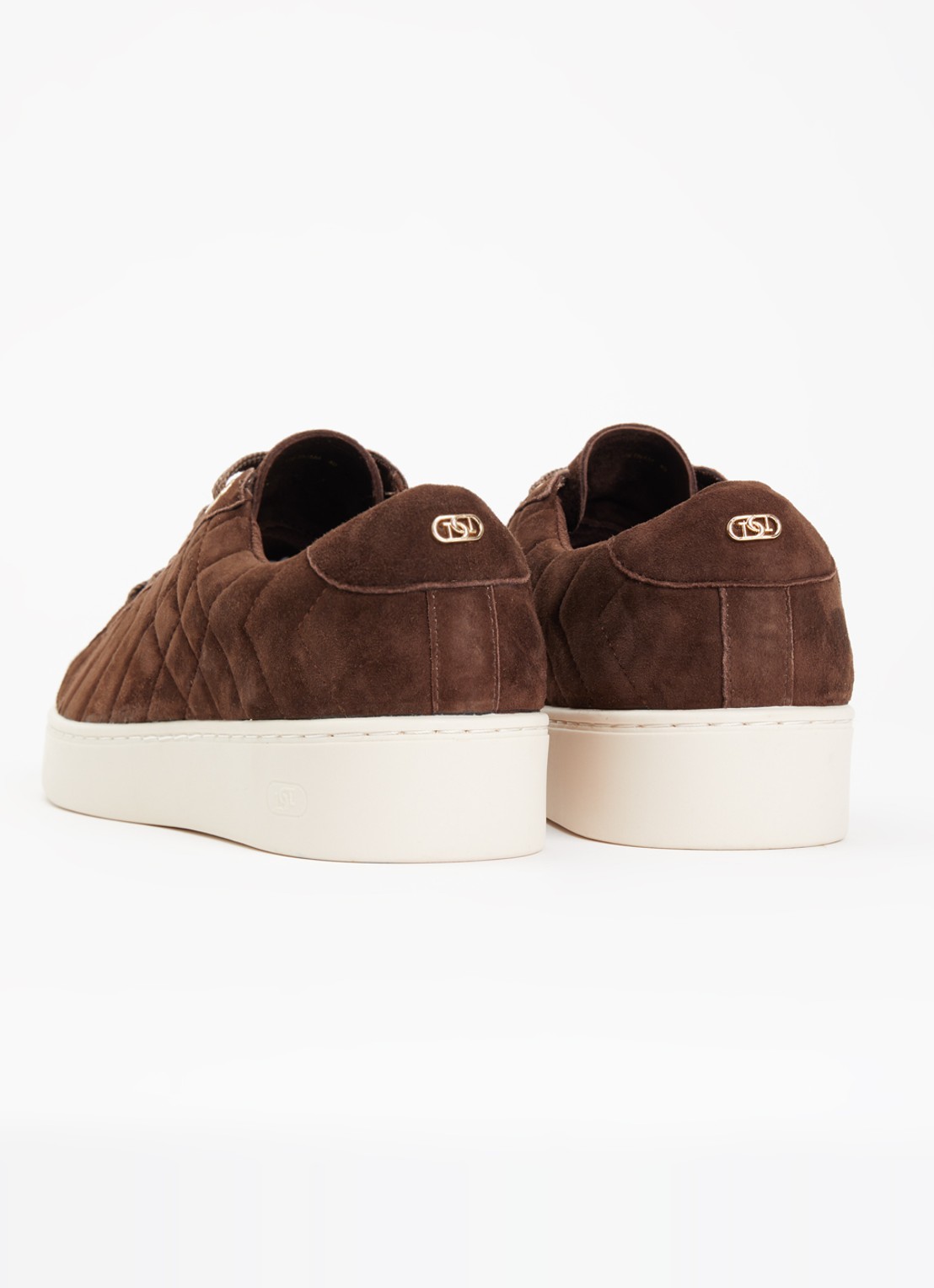 Dune London Wide Fit Egent sneaker van leer met quilt patroon  - achterkant donkerbruin