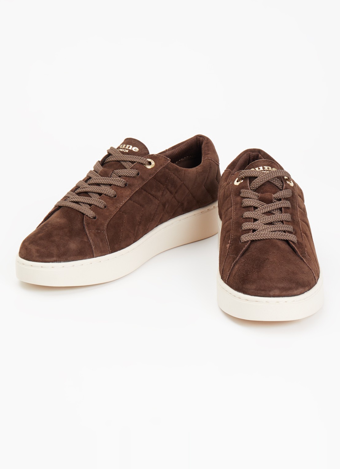Dune London Wide Fit Egent sneaker van leer met quilt patroon  - detail 3 donkerbruin