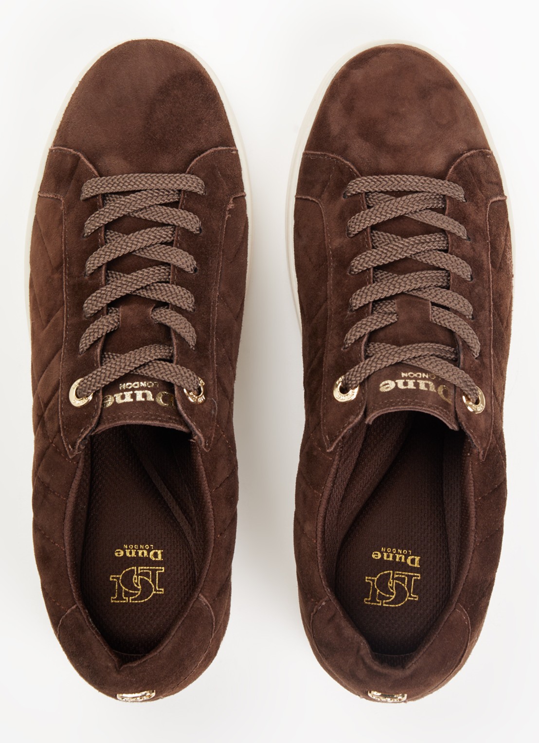 Dune London Wide Fit Egent sneaker van leer met quilt patroon  - detail 4 donkerbruin