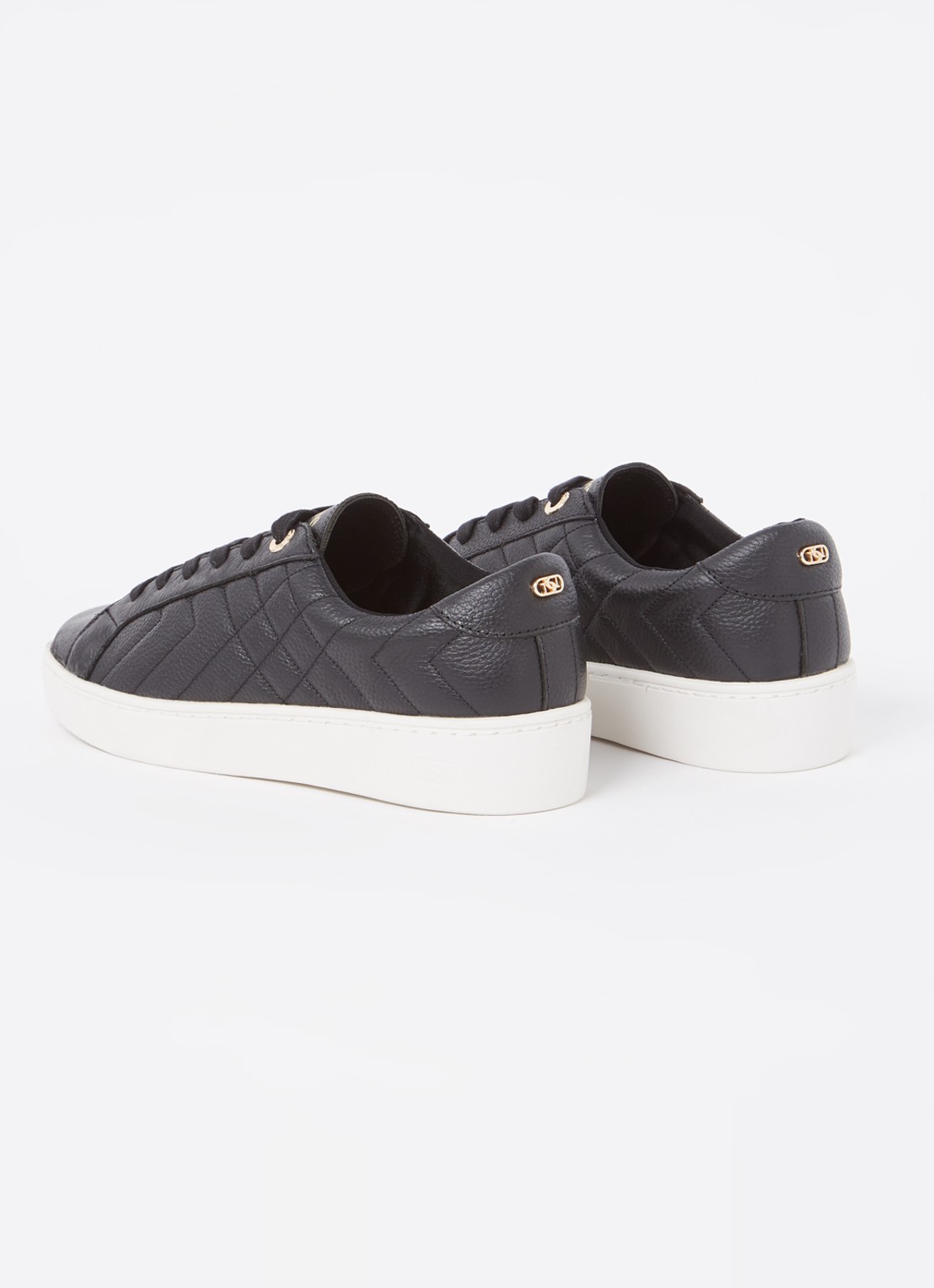 Dune London Wide Fit Egent sneaker van leer met quilt patroon  - achterkant zwart