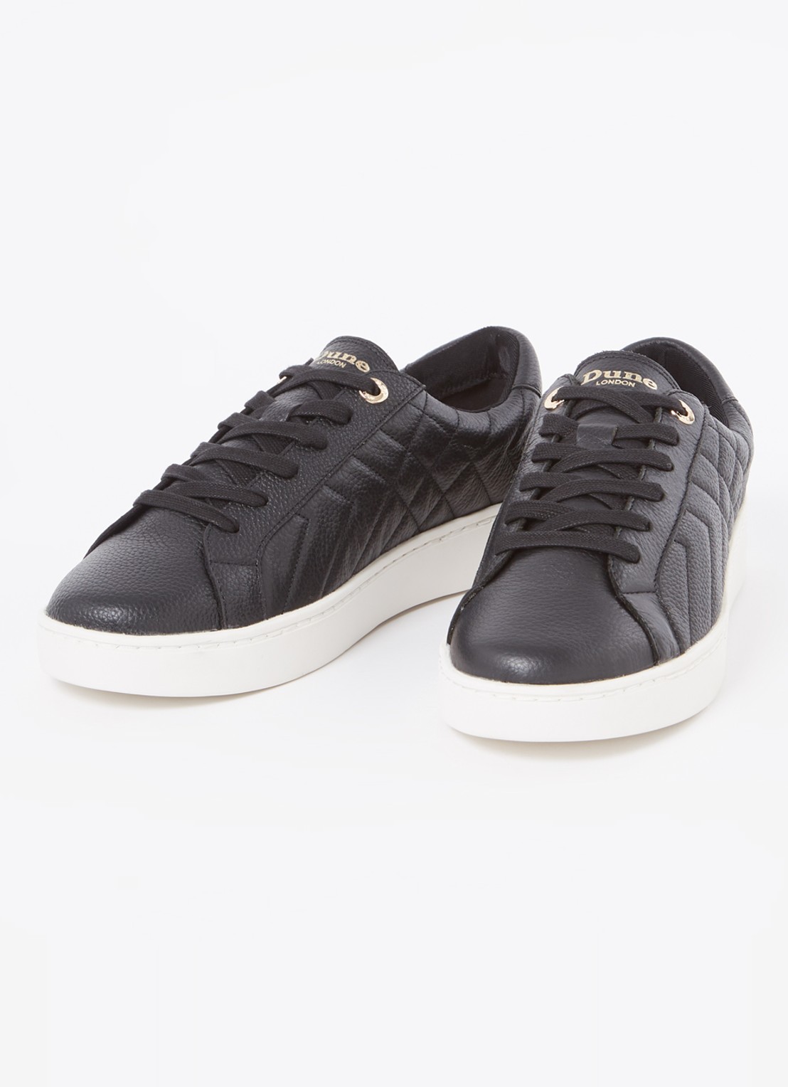Dune London Wide Fit Egent sneaker van leer met quilt patroon  - detail 3 zwart