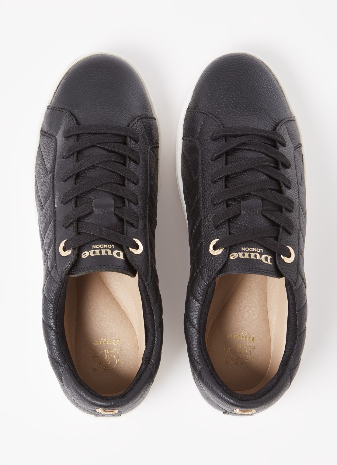 Dune London Wide Fit Egent sneaker van leer met quilt patroon  - detail 4 zwart