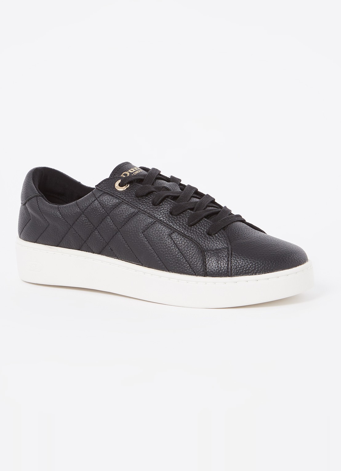 Dune London Wide Fit Egent sneaker van leer met quilt patroon  - voorkant 2 zwart
