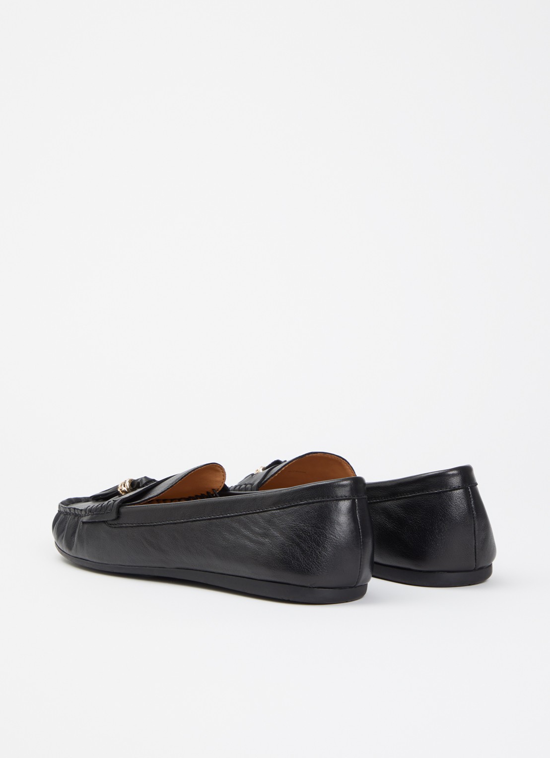 Dune London Wide Fit Geen mocassin van leer met franjes - achterkant zwart