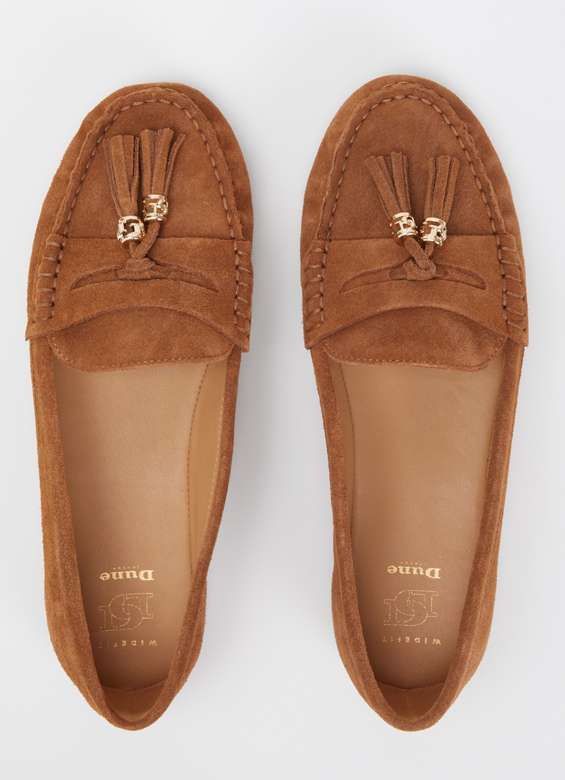 Dune London Wide Fit Geen mocassin van leer met franjes - detail 2 bruin