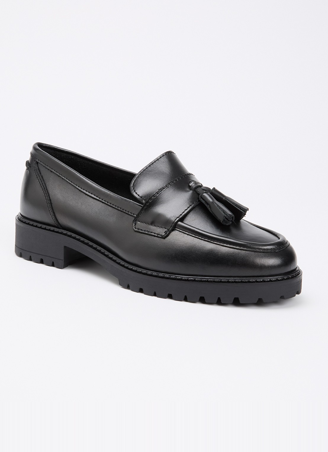 Dune London Wide Fit Gracelyn loafer van leer - voorkant 2 zwart