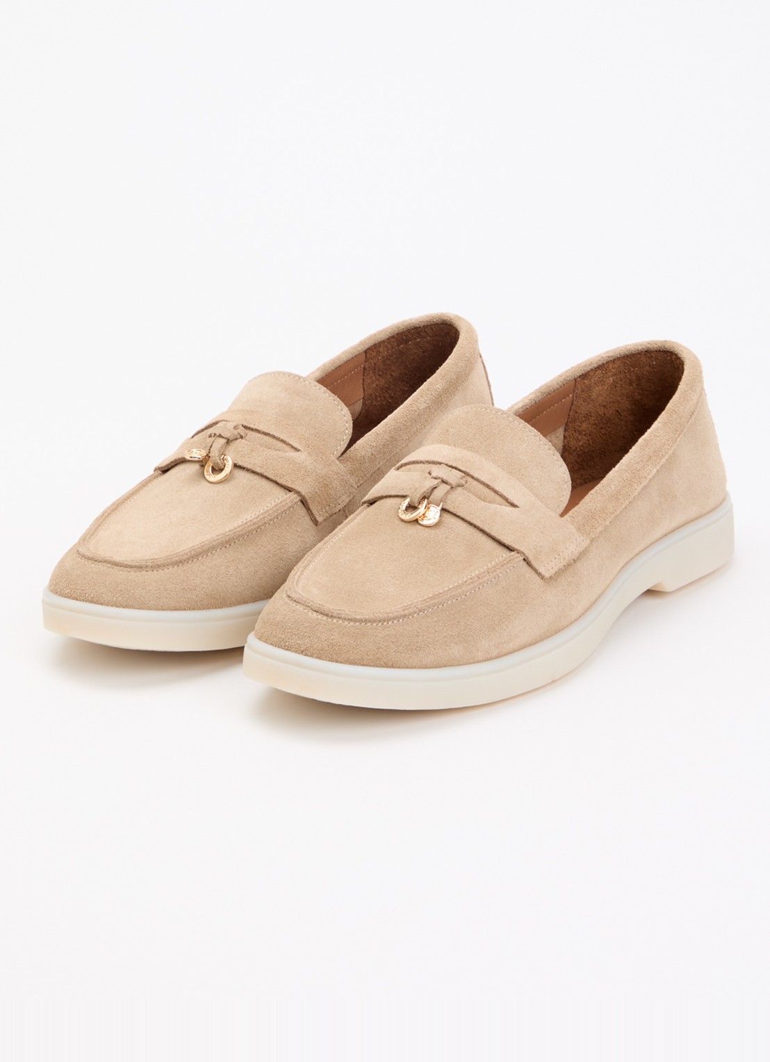 Dune London Wide Fit Grinning loafer van suède - detail 2 zand