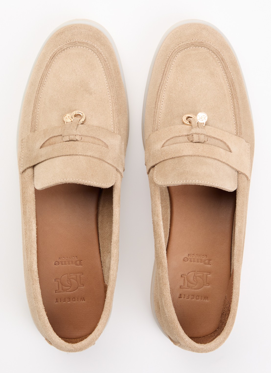 Dune London Wide Fit Grinning loafer van suède - detail 3 zand
