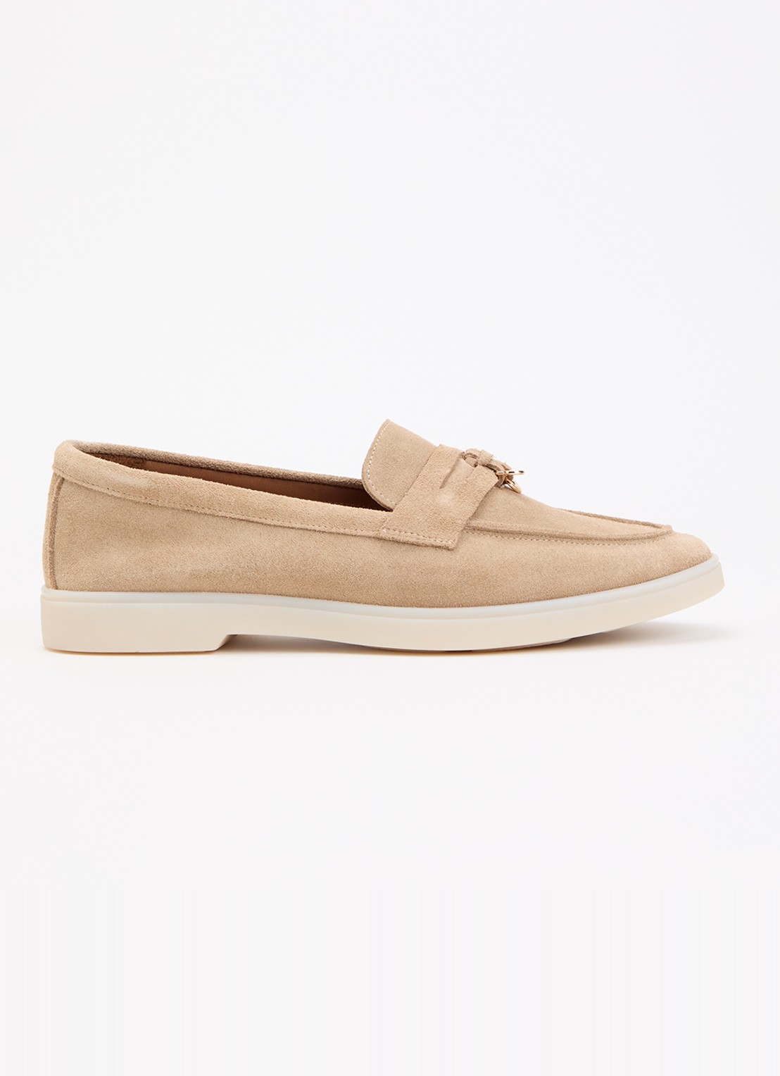 Dune London Wide Fit Grinning loafer van suède - voorkant 5 zand