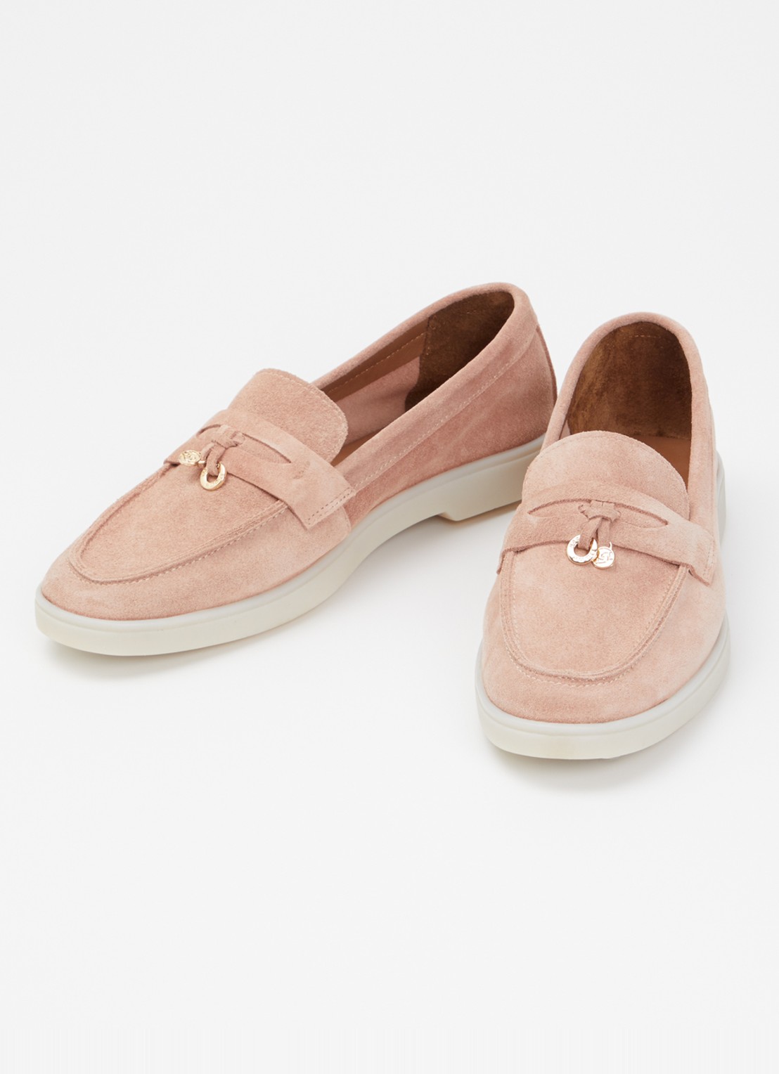 Dune London Wide Fit Grinning loafer van suède - detail 2 lichtroze