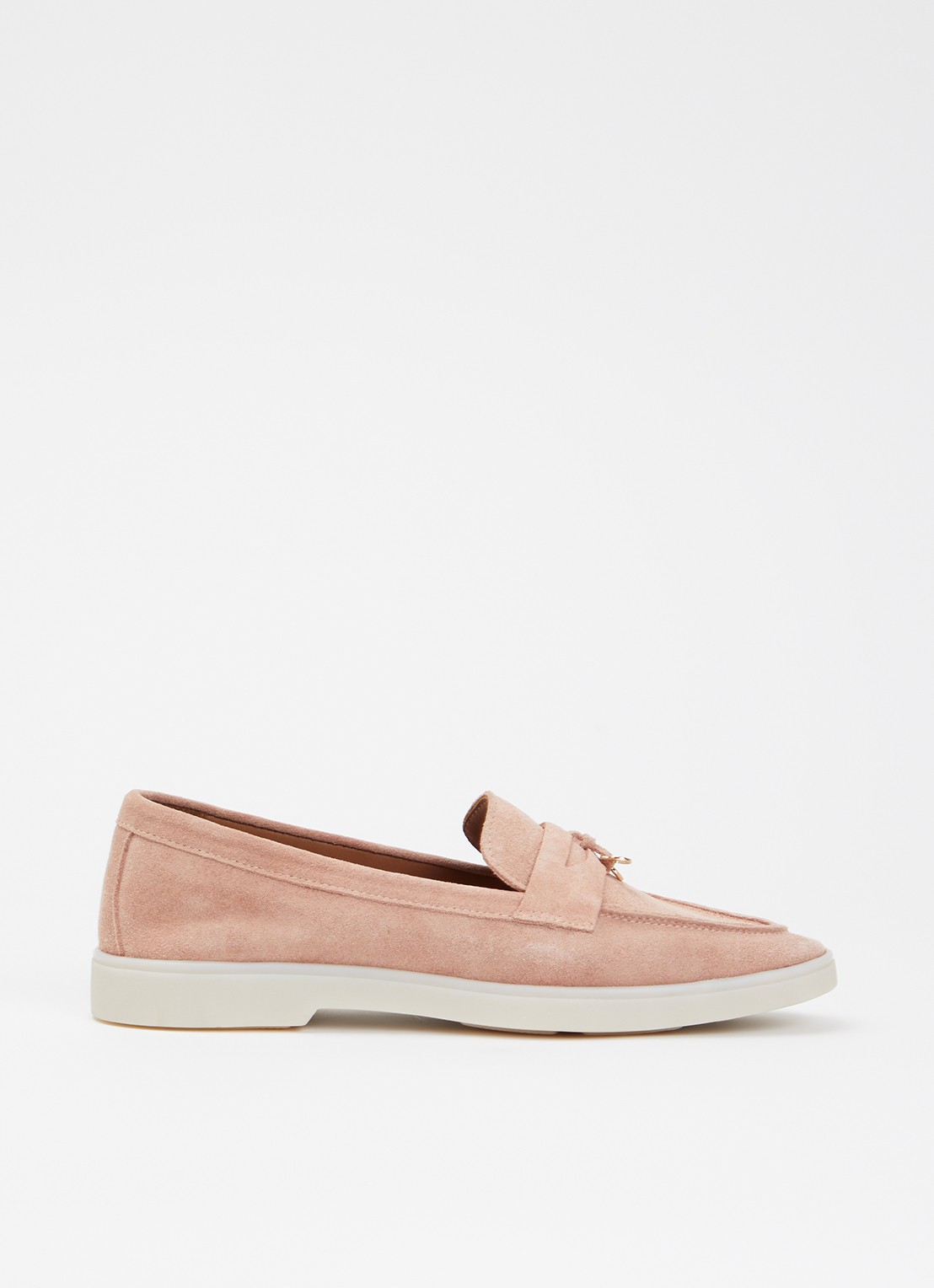 Dune London Wide Fit Grinning loafer van suède - voorkant lichtroze