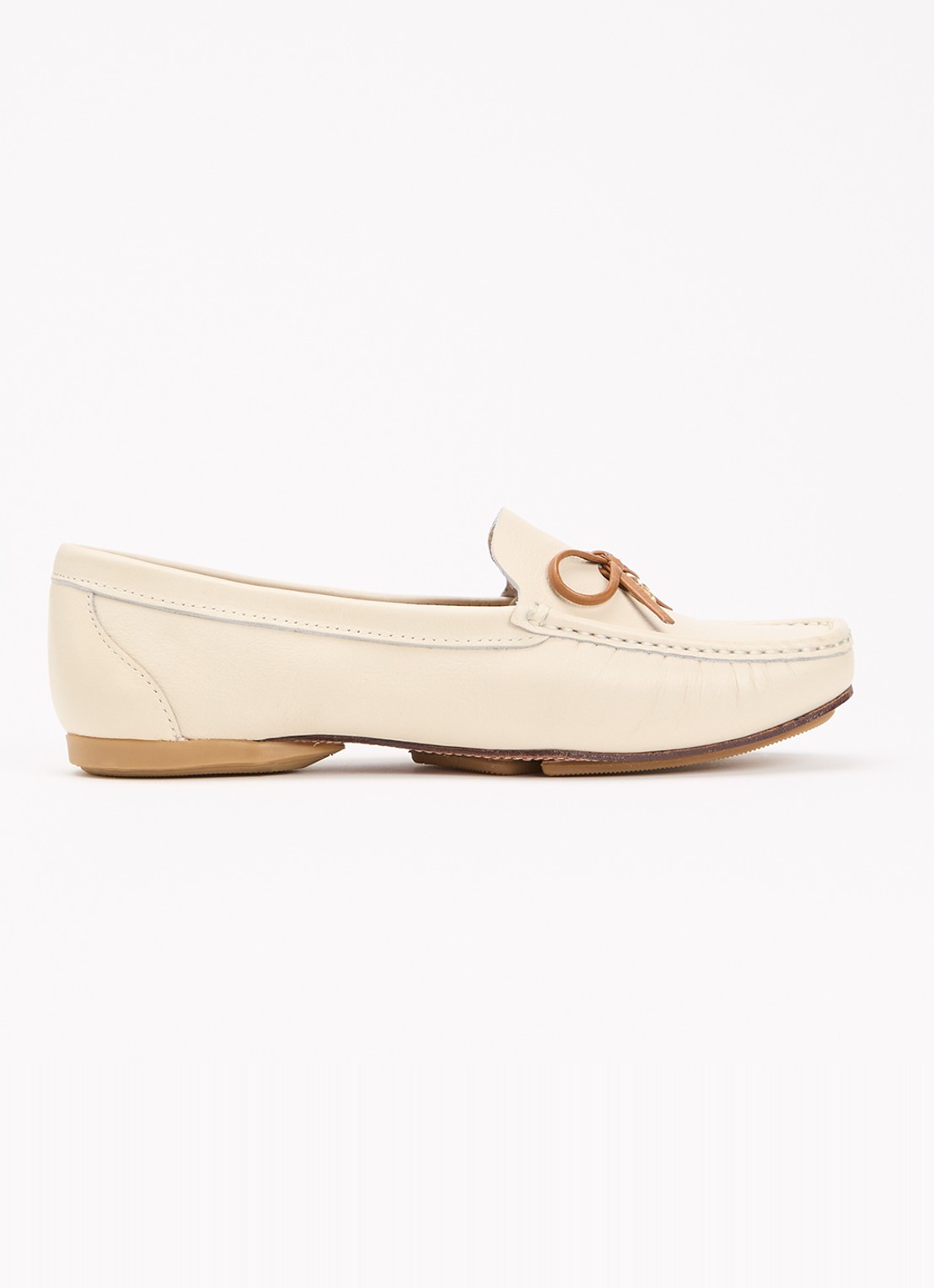 Dune London Wide Fit Grip mocassin van leer - voorkant 4 gebroken wit