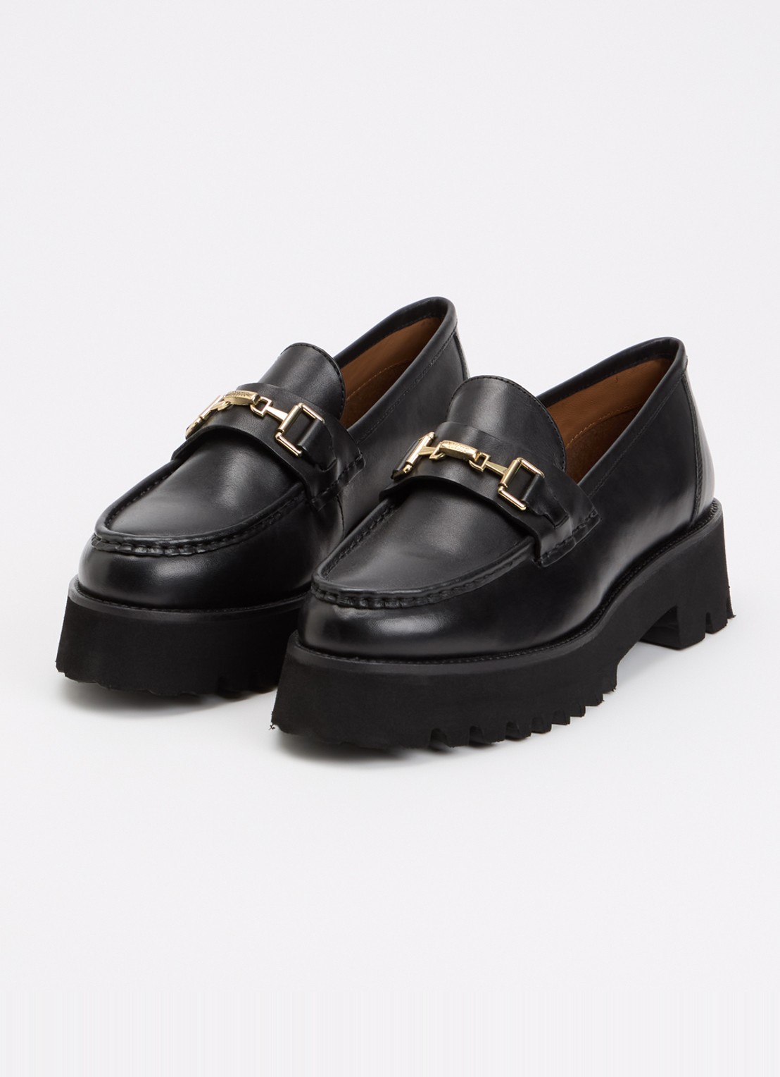 Dune London Wide Fit Groundbreaking loafer van leer - detail zwart