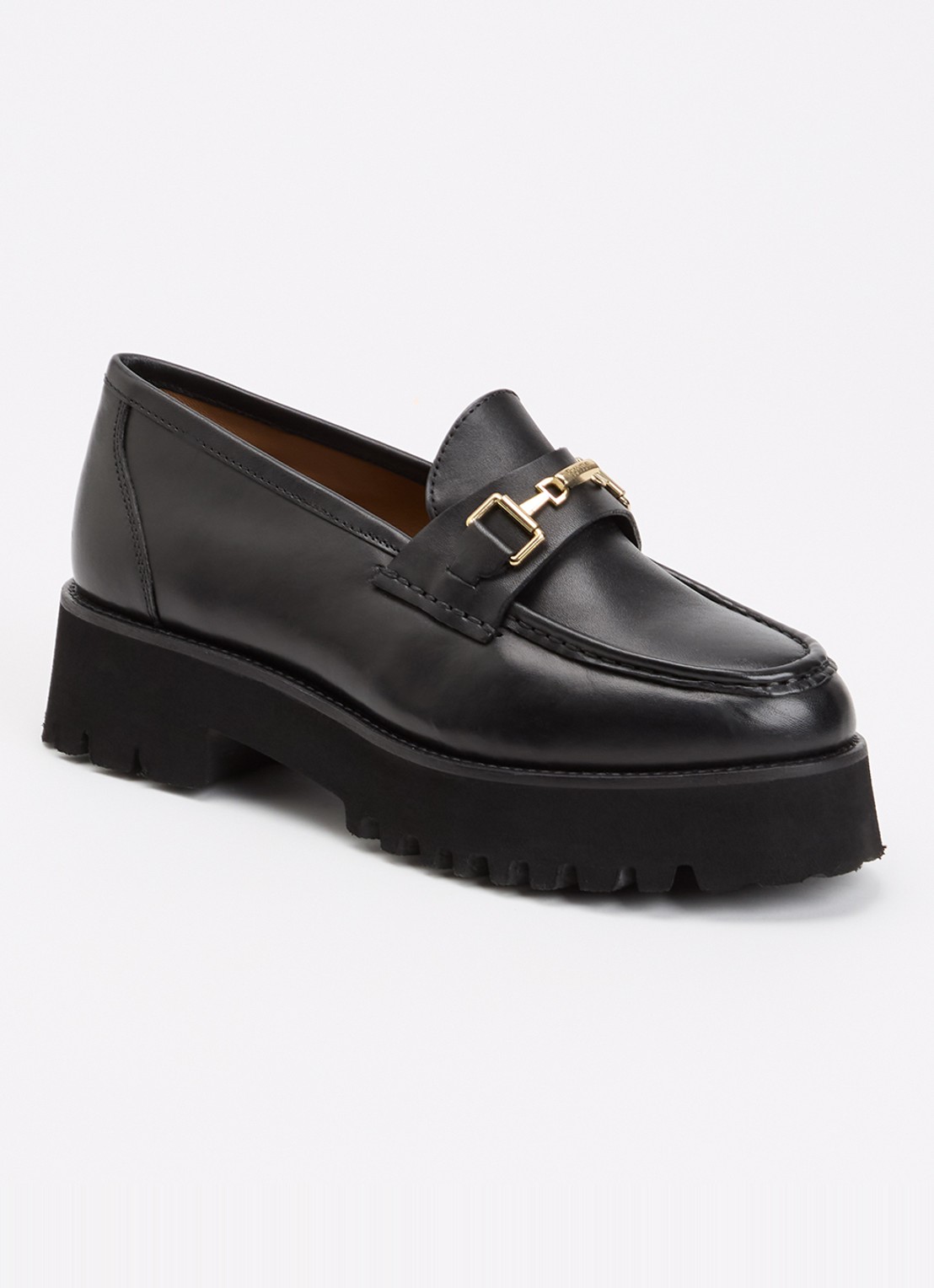 Dune London Wide Fit Groundbreaking loafer van leer - voorkant 5 zwart