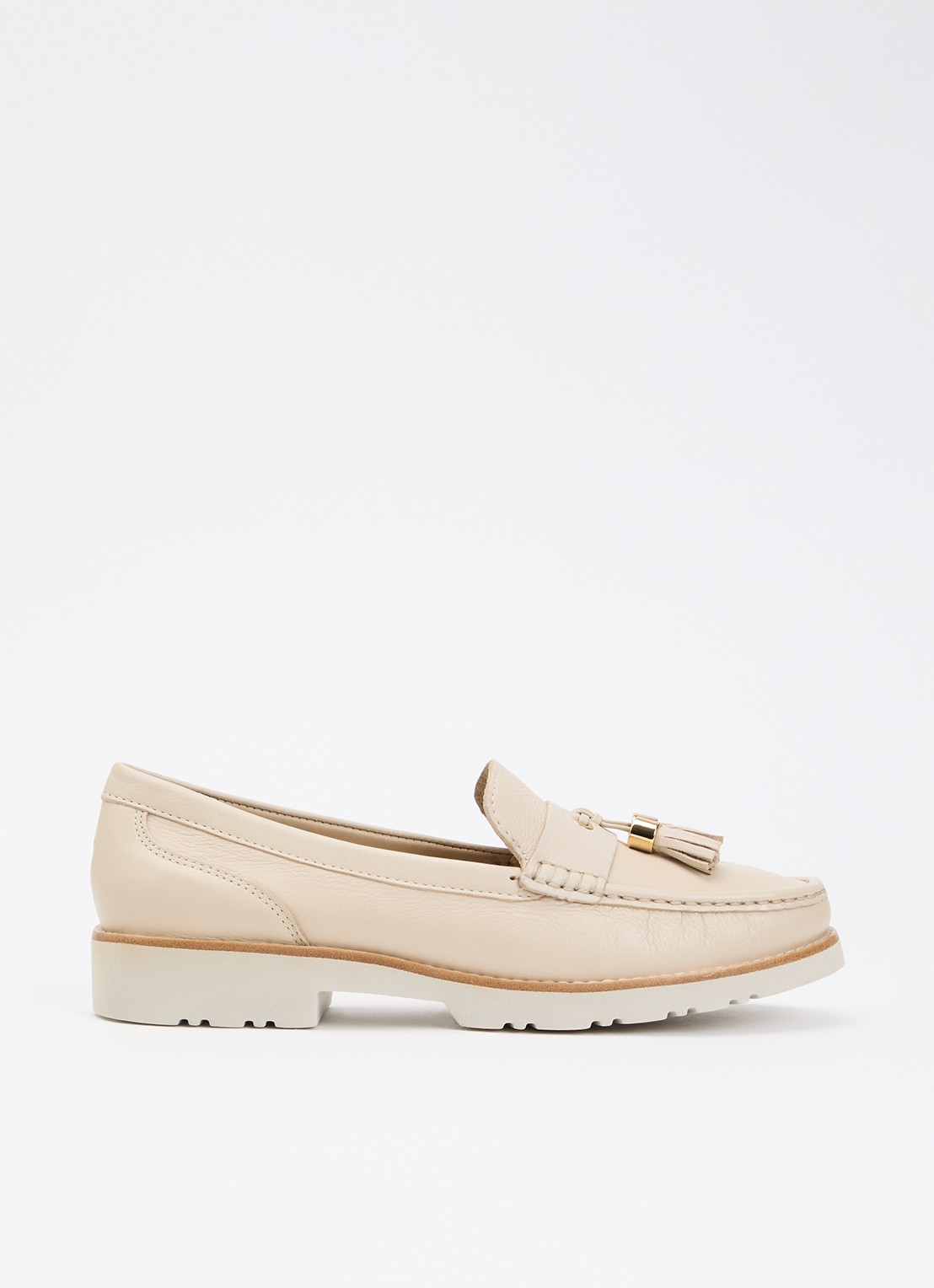 Dune London Wide Fit Gwen loafer van leer - voorkant creme