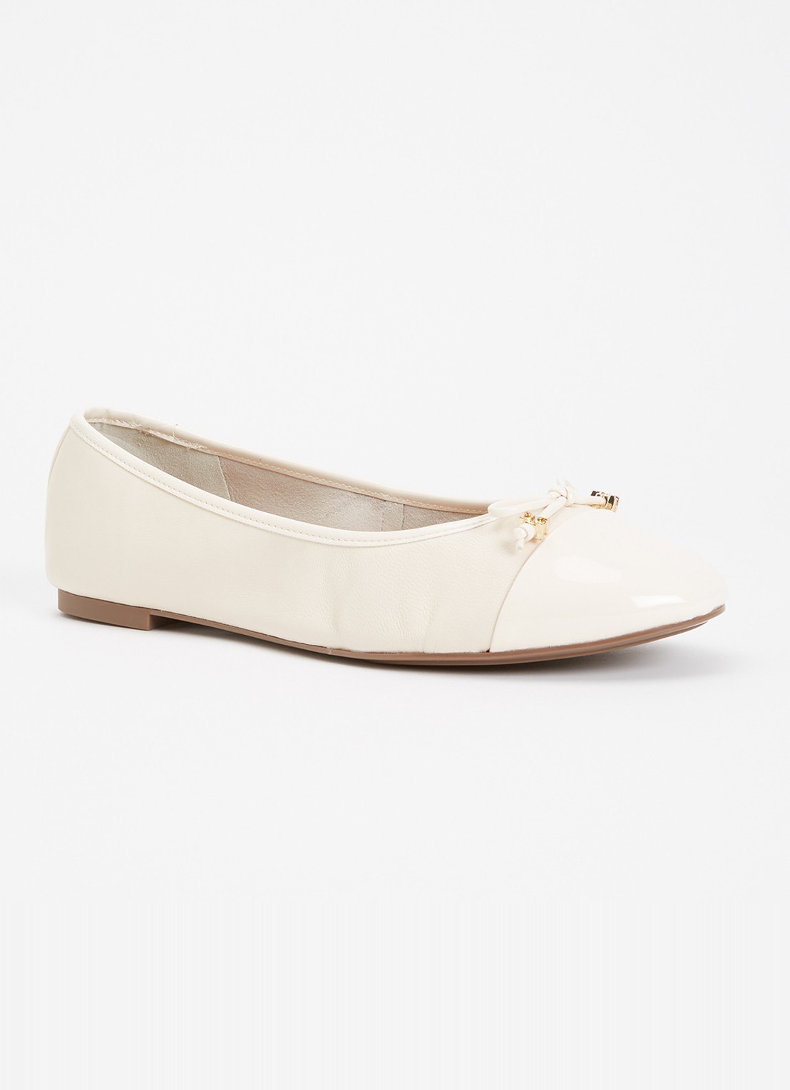 Dune London Wide Fit Hallo ballerina met strikdetail - voorkant 2 creme