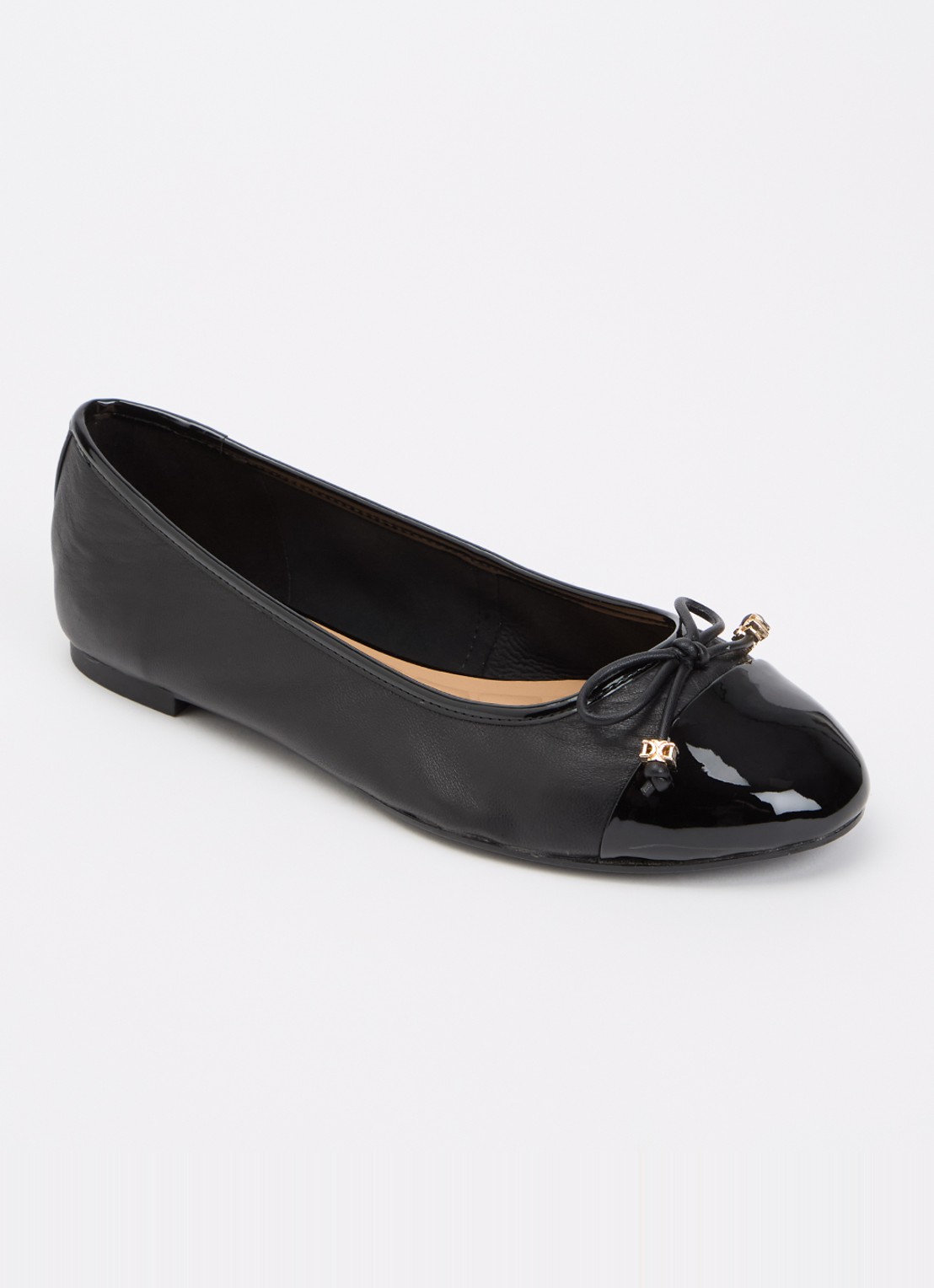 Dune London Wide Fit Hallo ballerina met strikdetail - voorkant 2 diepzwart