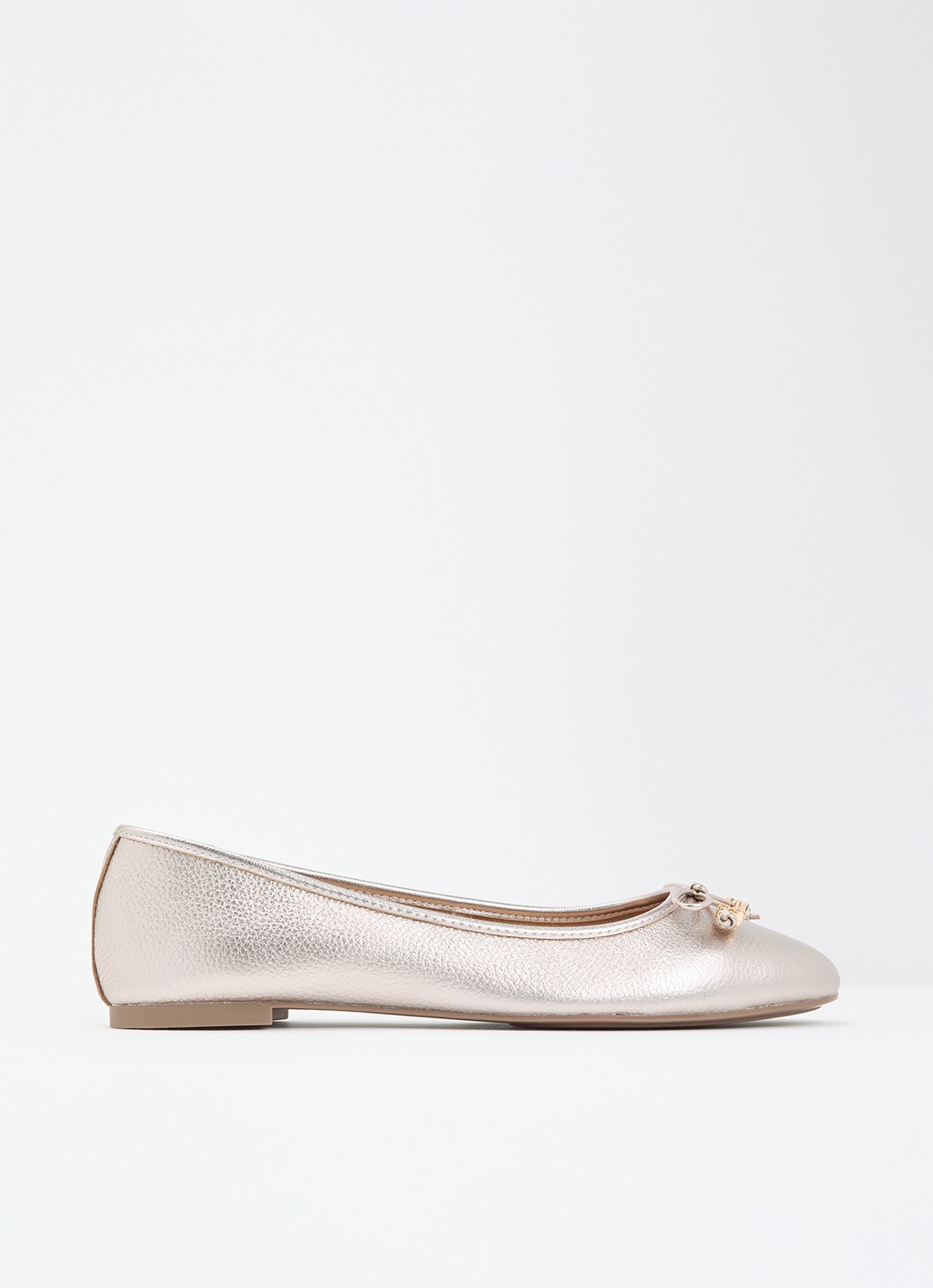 Dune London Wide Fit Hallo ballerina met strikdetail - voorkant zilver