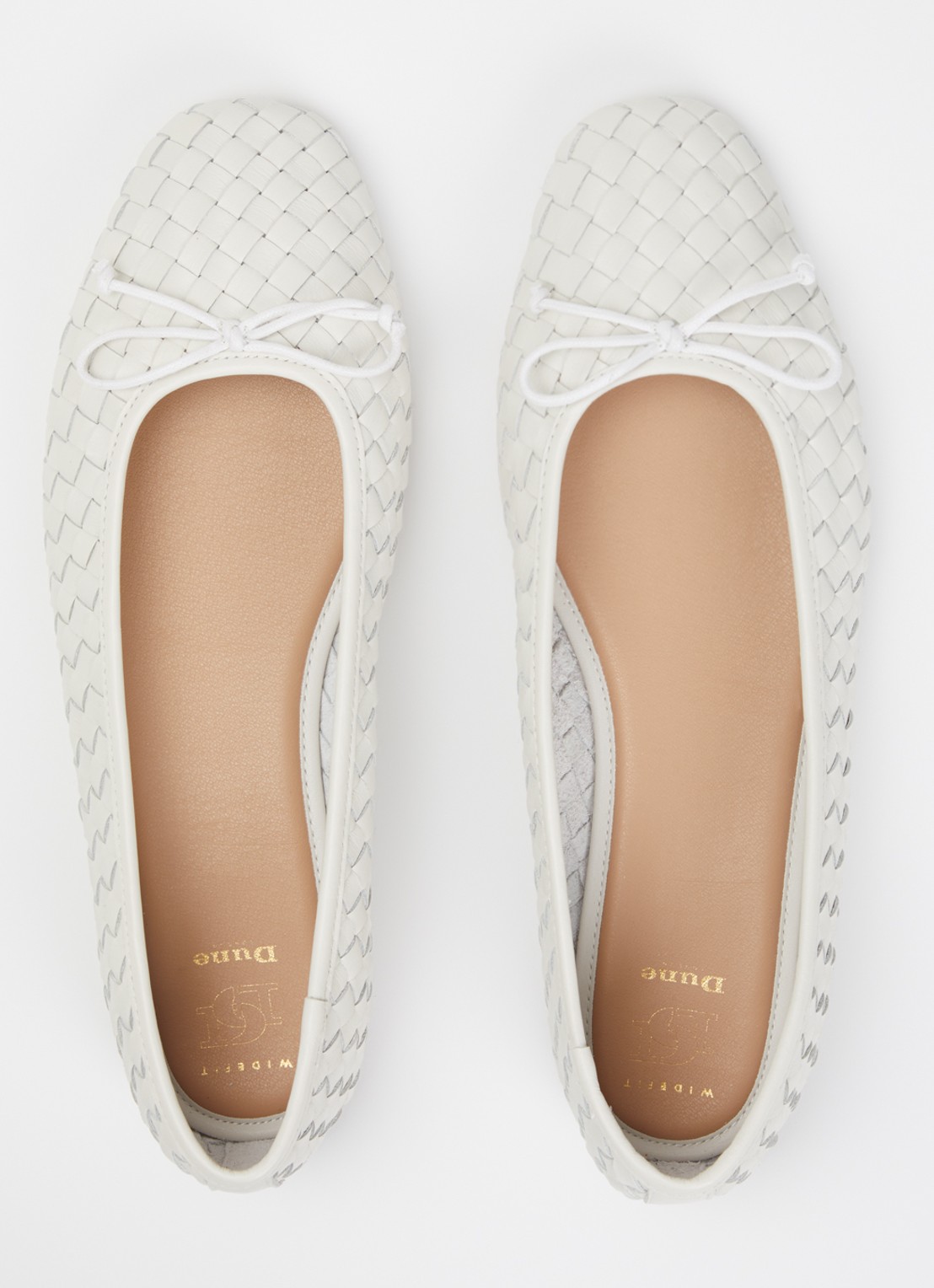 Dune London Wide Fit Heat ballerina van leer - detail 2 gebroken wit