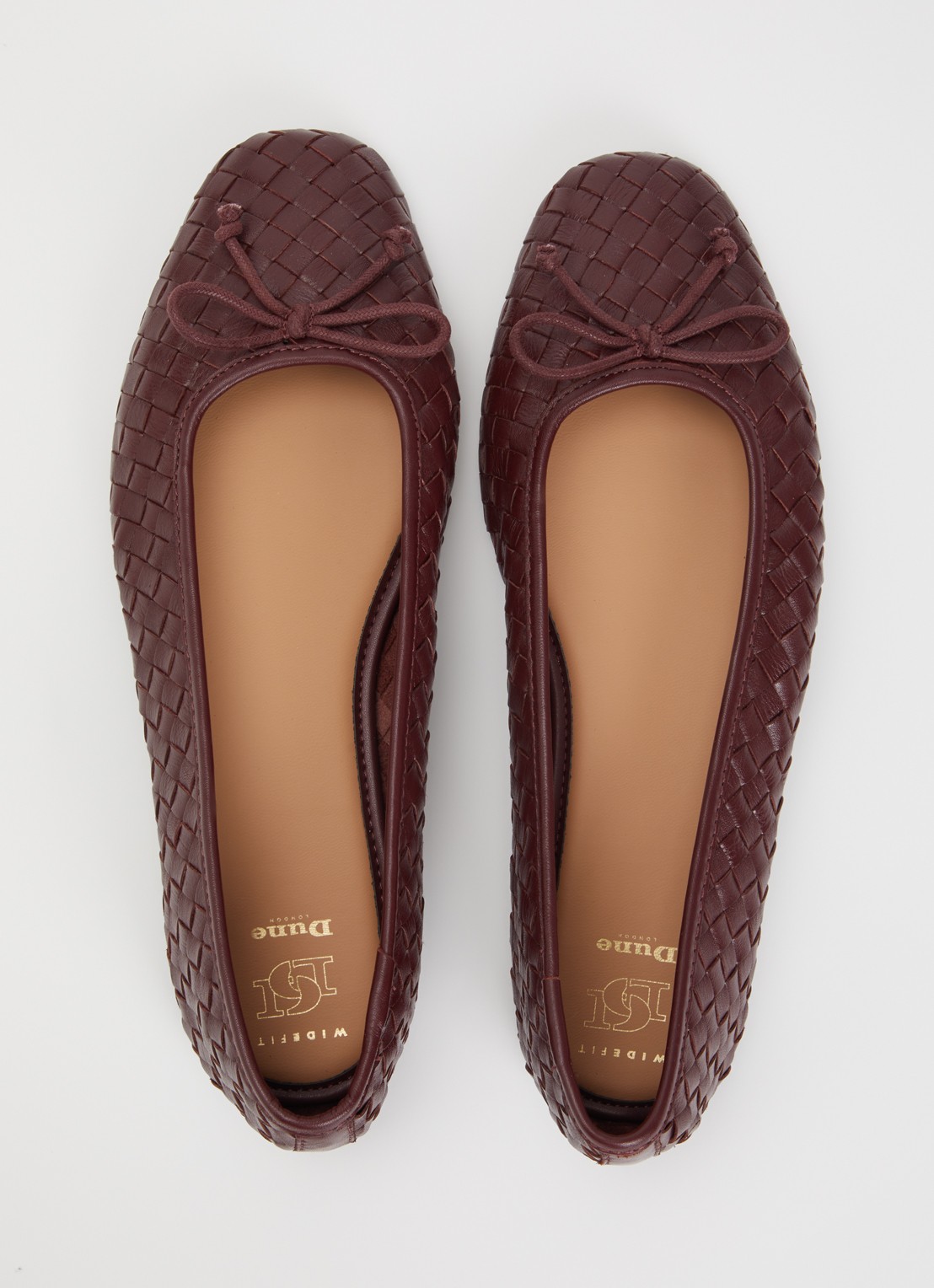 Dune London Wide Fit Heat ballerina van leer - detail 2 roodbruin