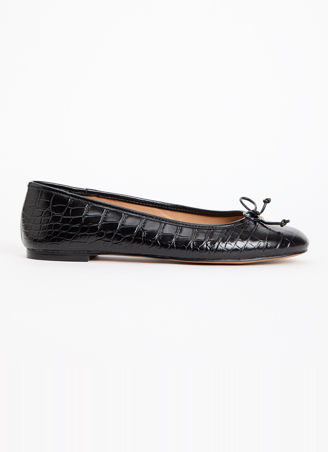 Dune London Wide Fit Helenne ballerina met gestrikt detail - voorkant zwart