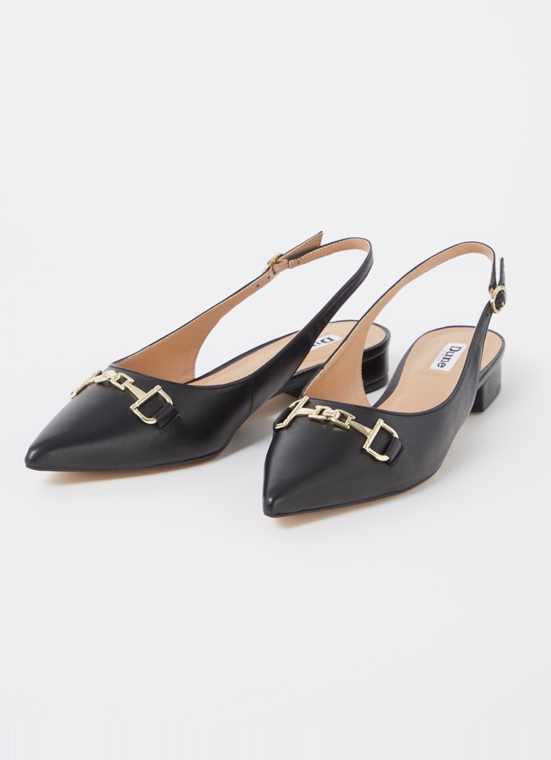 Dune London Wide Fit Hopeful slingback van leer - detail 2 zwart