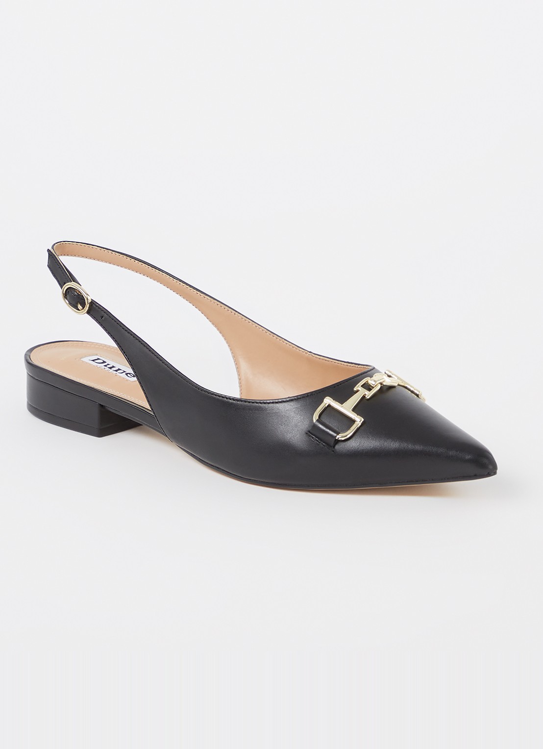 Dune London Wide Fit Hopeful slingback van leer - voorkant zwart