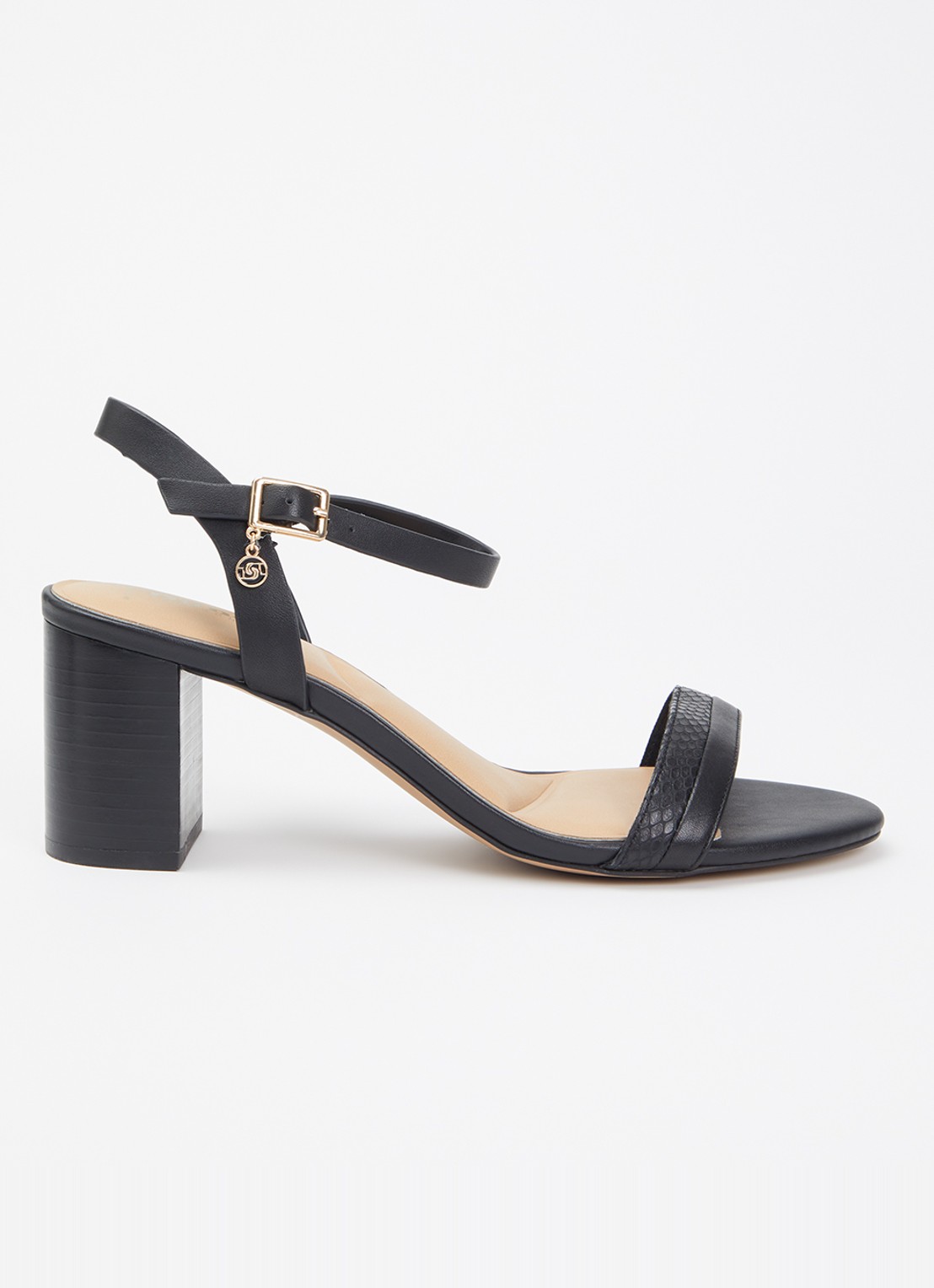 Dune London Wide Fit Jaycie sandalette van leer - voorkant zwart