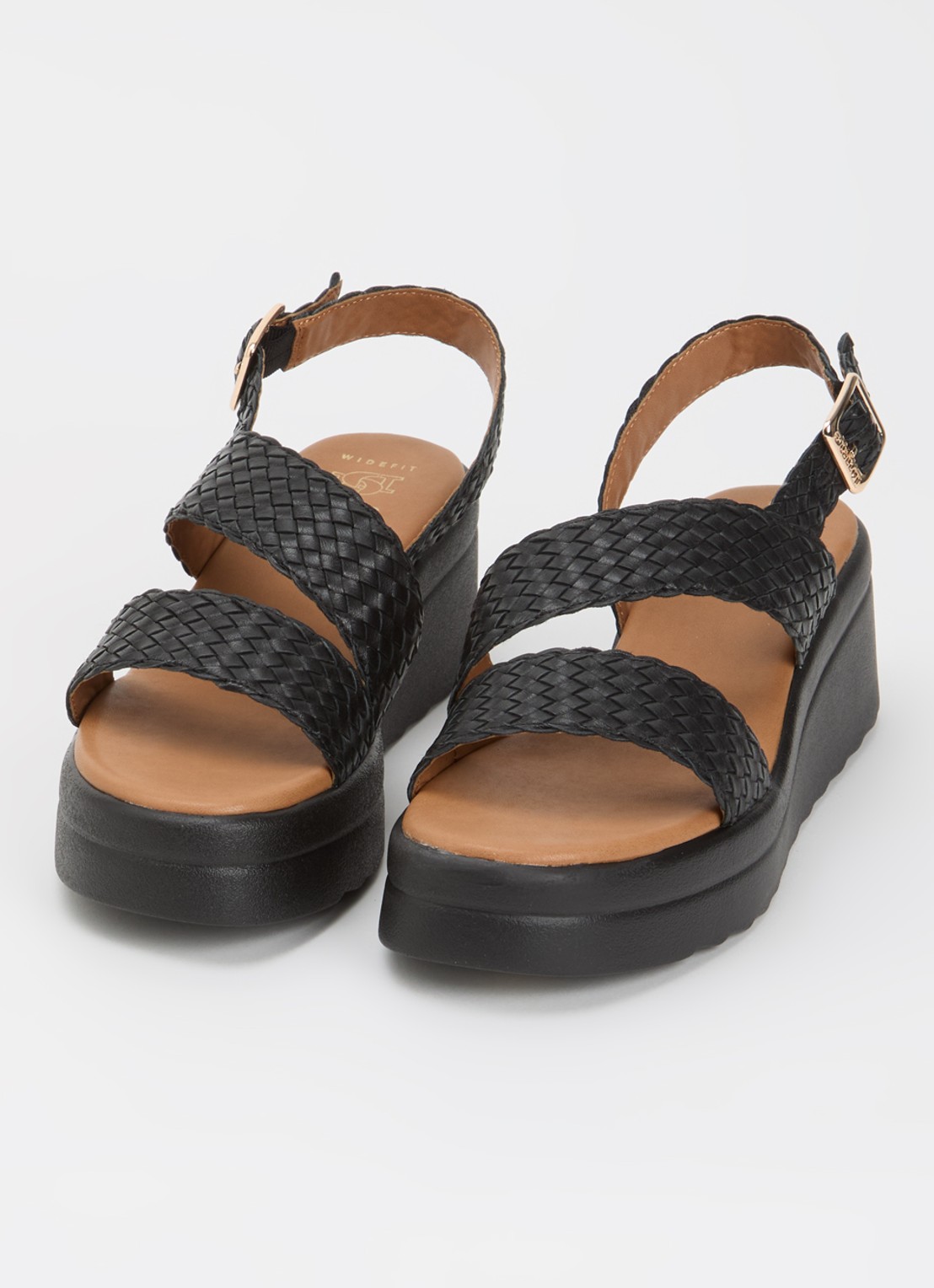 Dune London Wide Fit Kerbie sleehak van leer met gevlochten details - detail 2 zwart