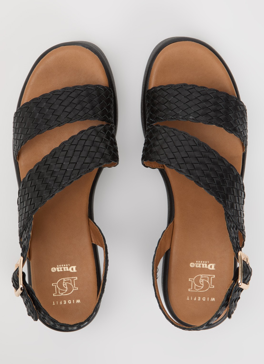Dune London Wide Fit Kerbie sleehak van leer met gevlochten details - detail 3 zwart
