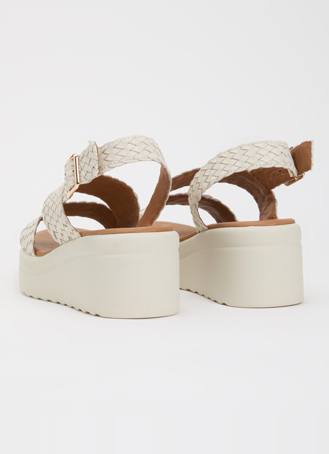 Dune London Wide Fit Kerbie sleehak van leer met gevlochten details - achterkant wit