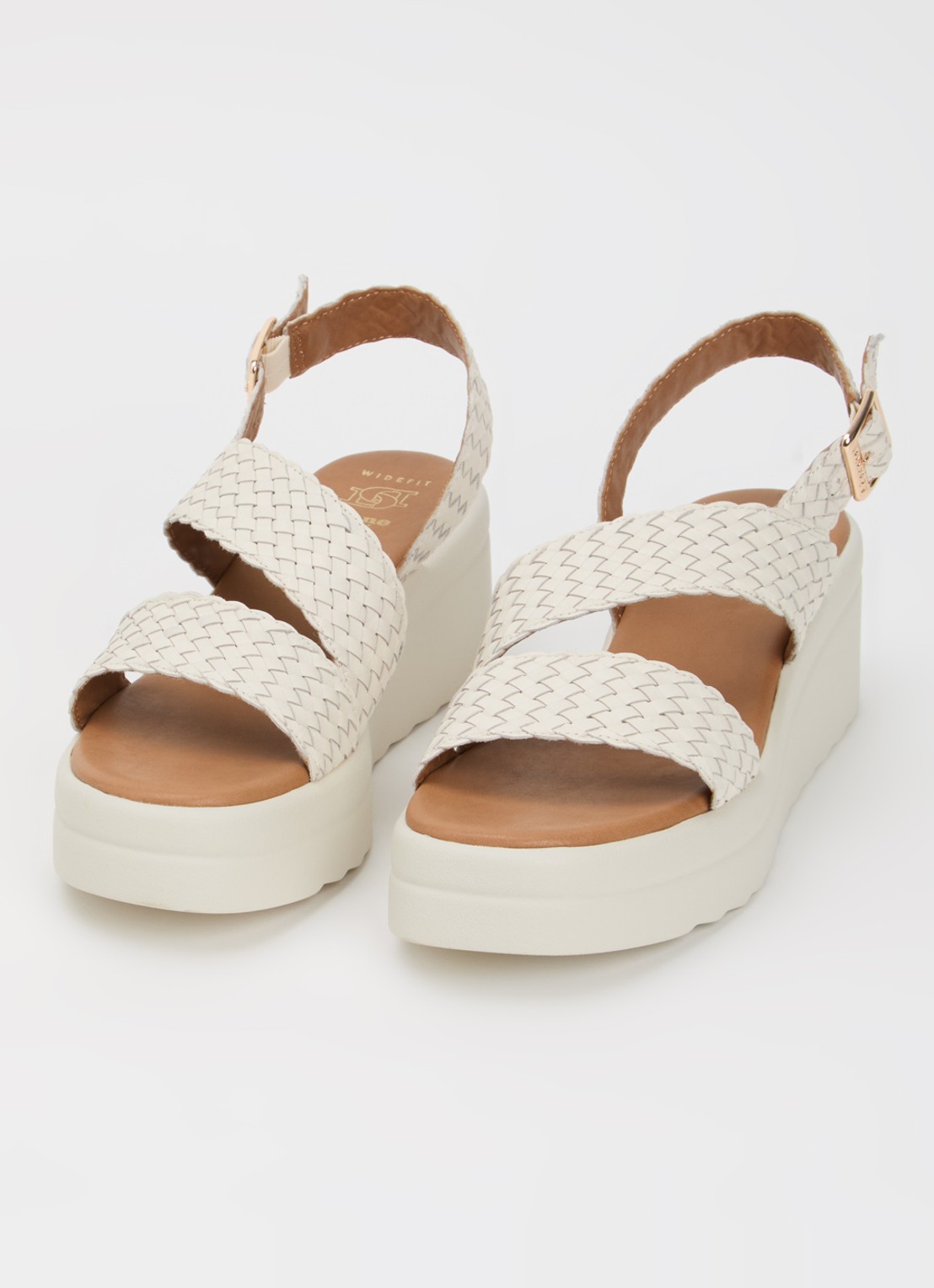 Dune London Wide Fit Kerbie sleehak van leer met gevlochten details - detail 2 wit