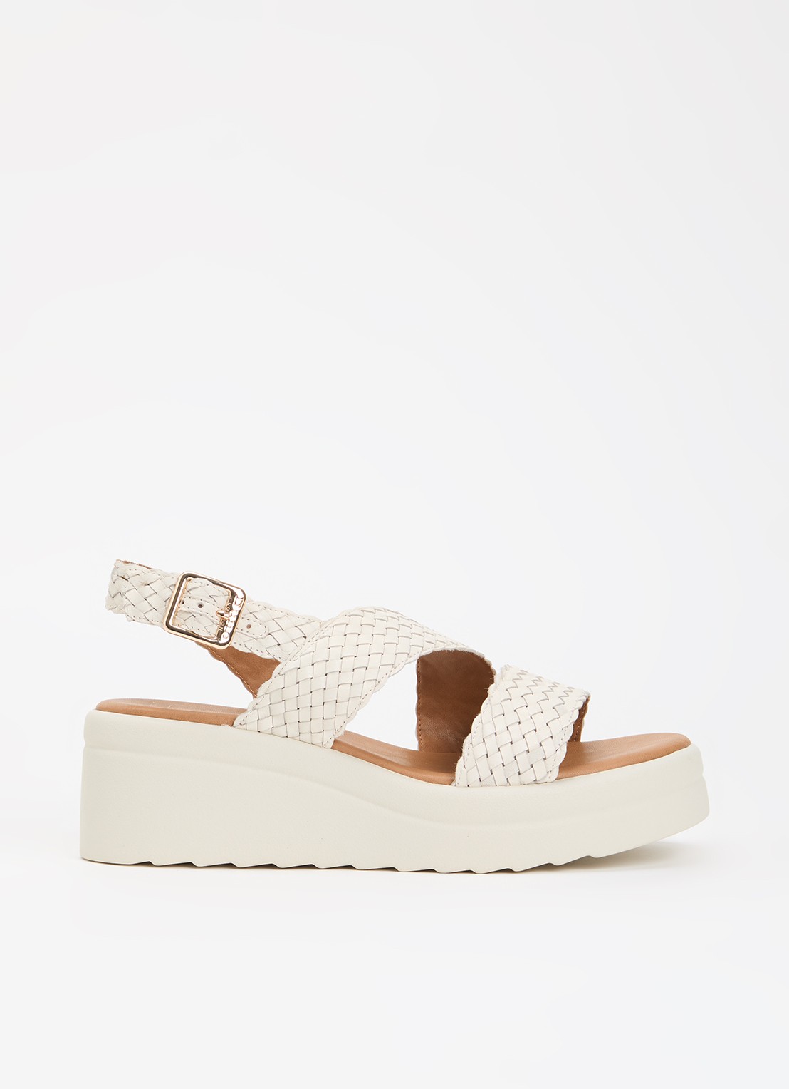Dune London Wide Fit Kerbie sleehak van leer met gevlochten details - voorkant 5 wit
