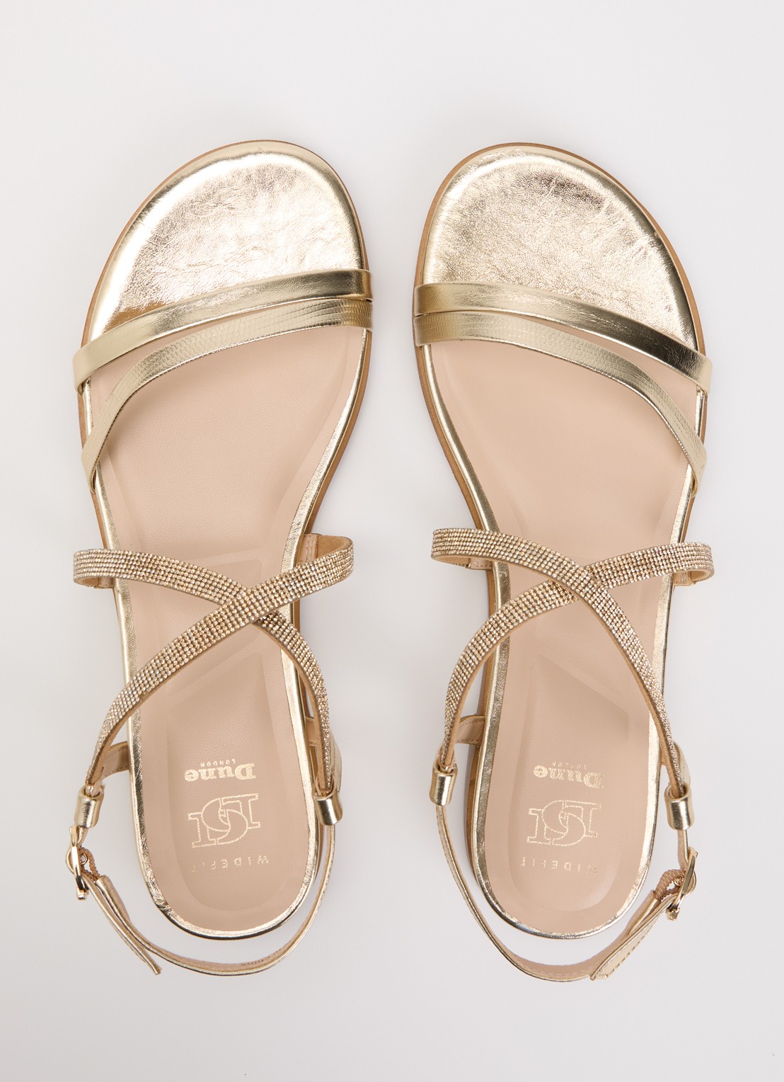 Dune London Wide Fit Lexia sandaal van leer met strass - detail 3 goud