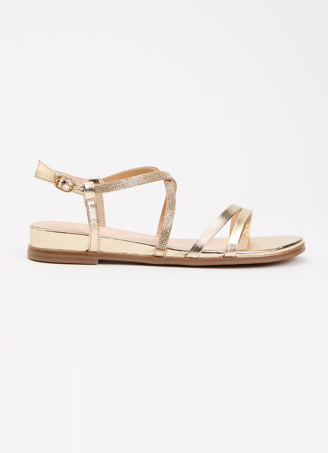 Dune London Wide Fit Lexia sandaal van leer met strass - voorkant goud