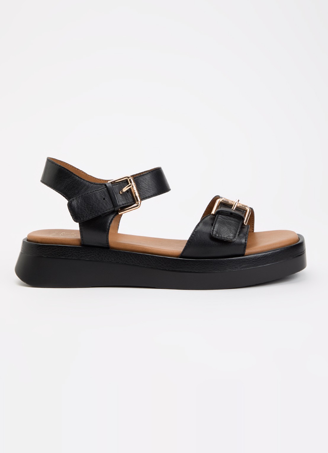 Dune London Wide Fit Licia sandaal van leer - voorkant 2 zwart
