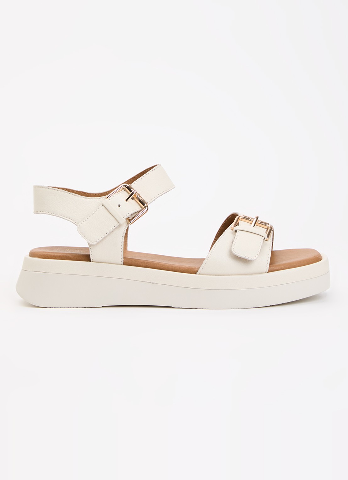 Dune London Wide Fit Licia sandaal van leer - voorkant gebroken wit