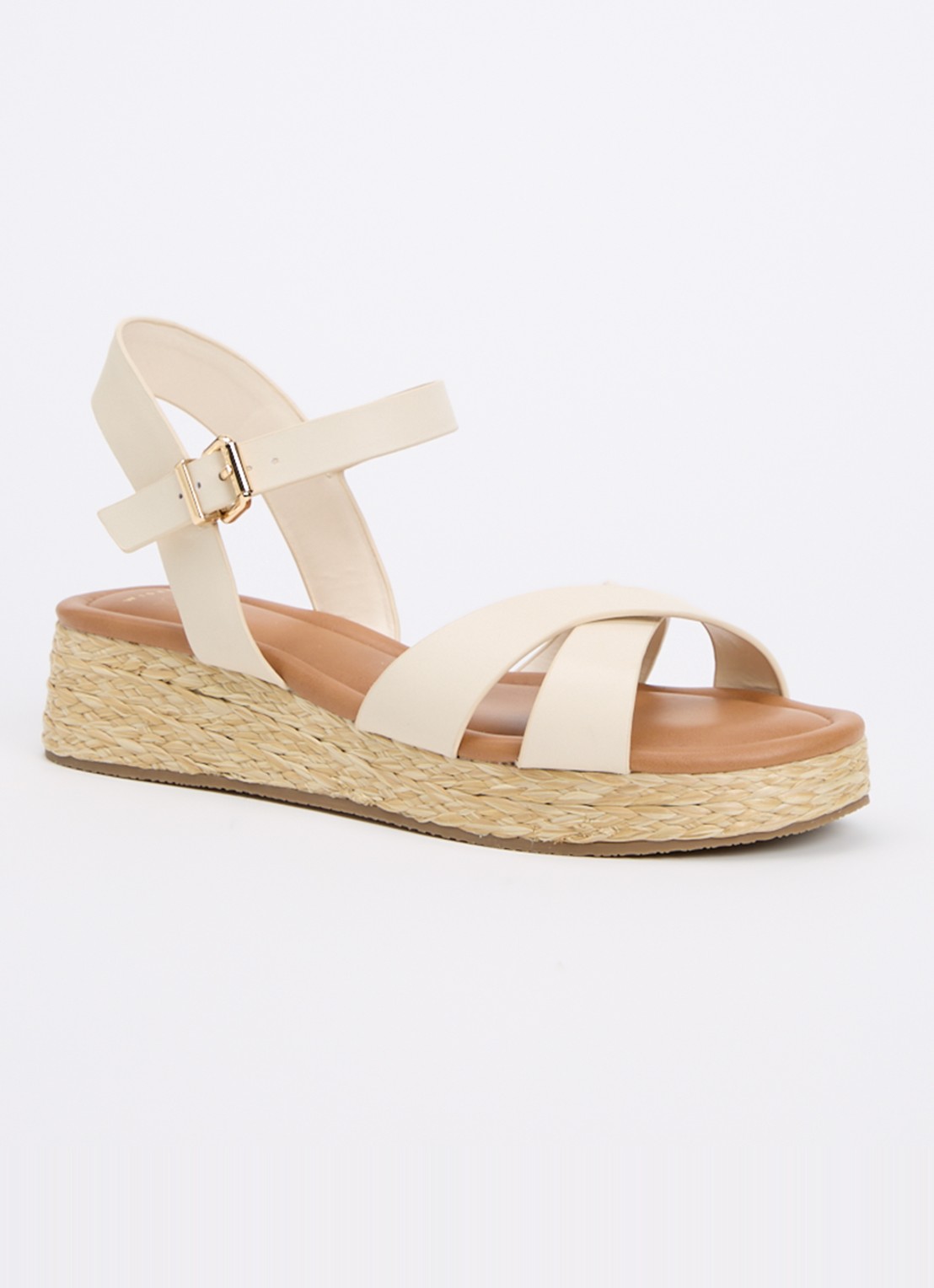 Dune London Wide Fit Littleton sleehak van leer met metallic finish - voorkant 5 creme