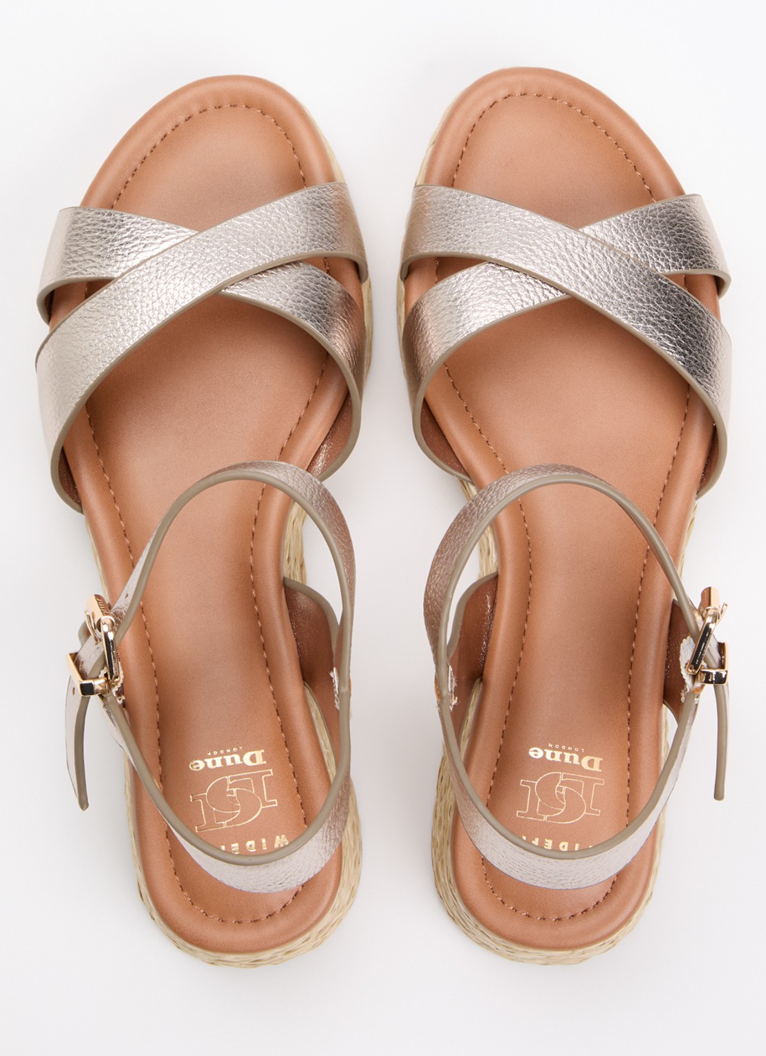 Dune London Wide Fit Littleton sleehak van leer met metallic finish - detail 4 taupe
