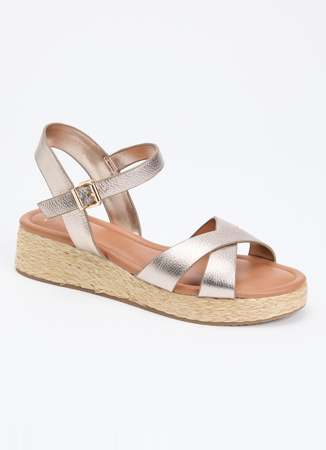 Dune London Wide Fit Littleton sleehak van leer met metallic finish - voorkant 2 taupe