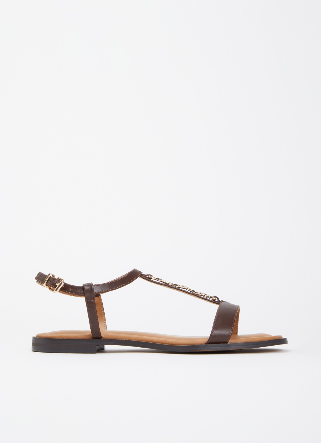 Dune London Wide Fit Lollipops sandaal van leer - voorkant 5 chocoladebruin