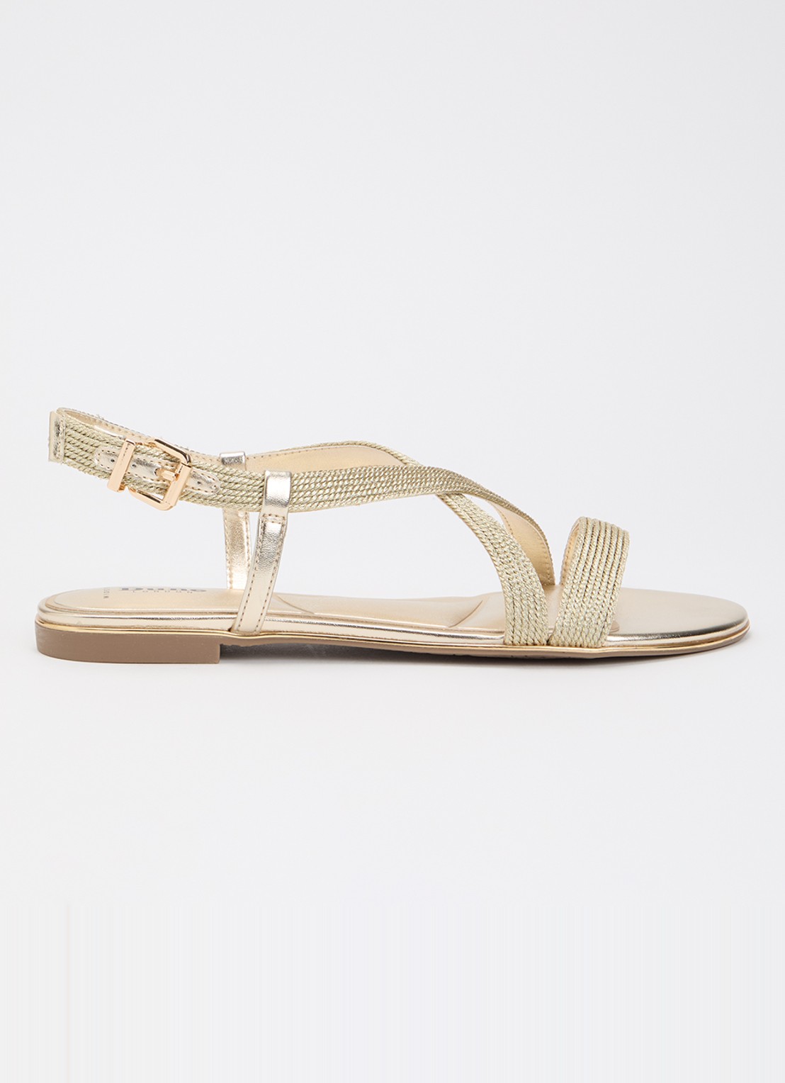 Dune London Wide Fit Lope sandaal van leer met metallic finish - voorkant goud