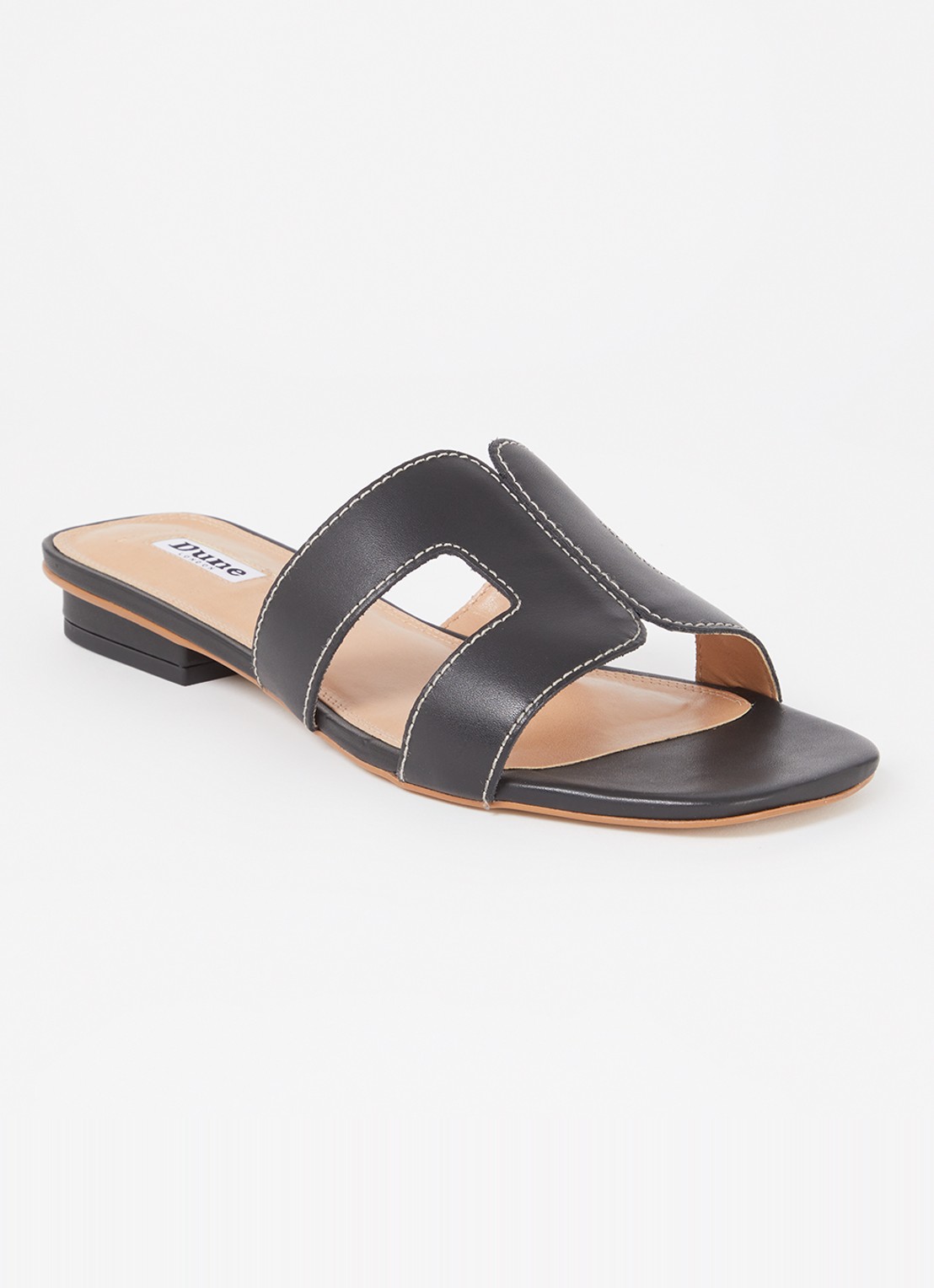 Dune London Wide Fit Loupe sandaal van leer - voorkant zwart