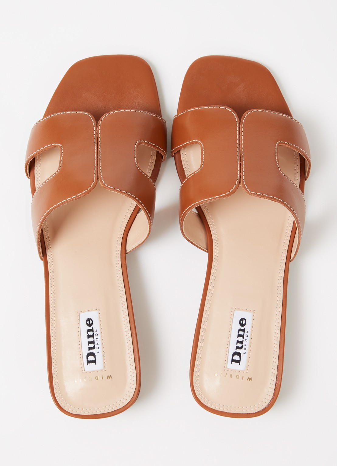 Dune London Wide Fit Loupe sandaal van leer - detail 2 cognac