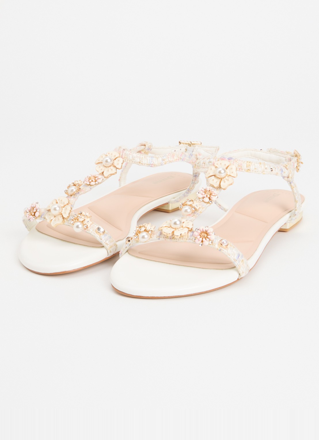 Dune London Wide Fit Nature sandaal met strass - detail gebroken wit