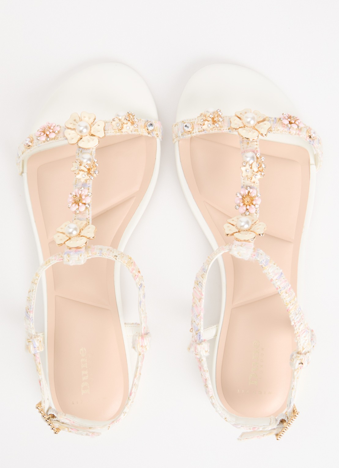 Dune London Wide Fit Nature sandaal met strass - detail 2 gebroken wit