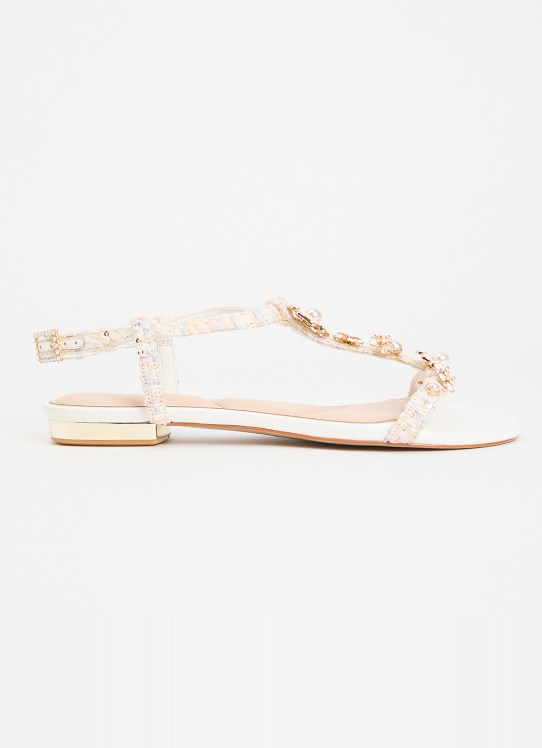 Dune London Wide Fit Nature sandaal - voorkant gebroken wit